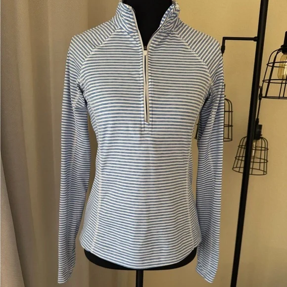 Vineyard Vines Striped Blue White Quarter Zip Pullover Women’s XXS Athletic Top - Picture 2 of 5